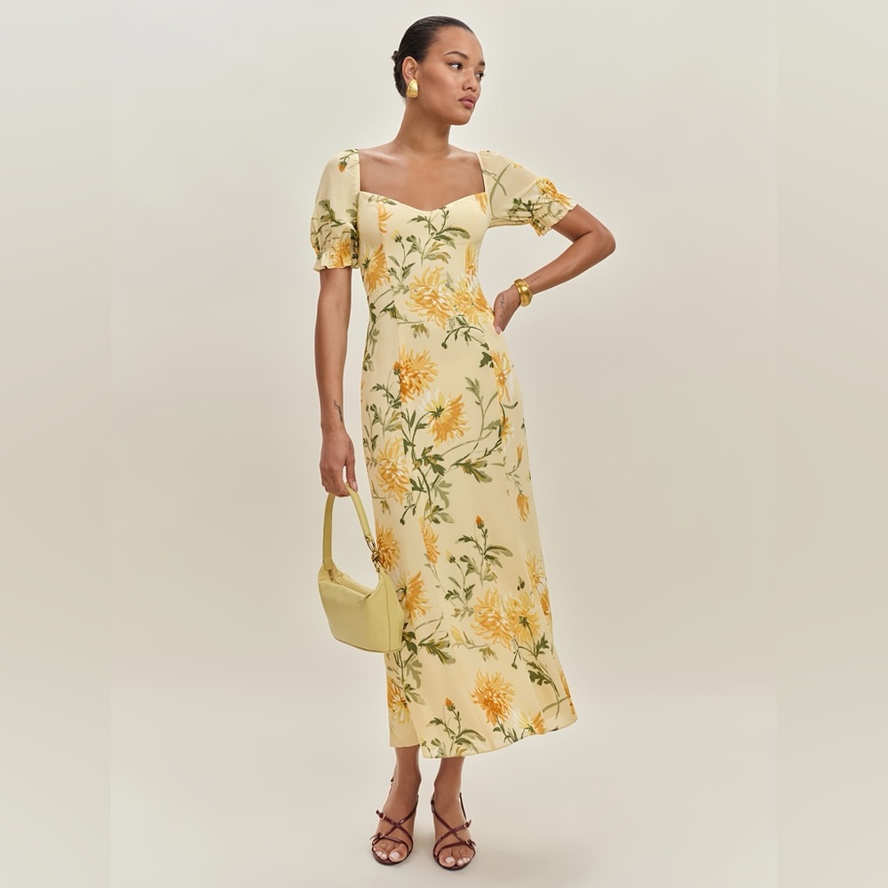 Reformation Yellow Floral Midi Dress